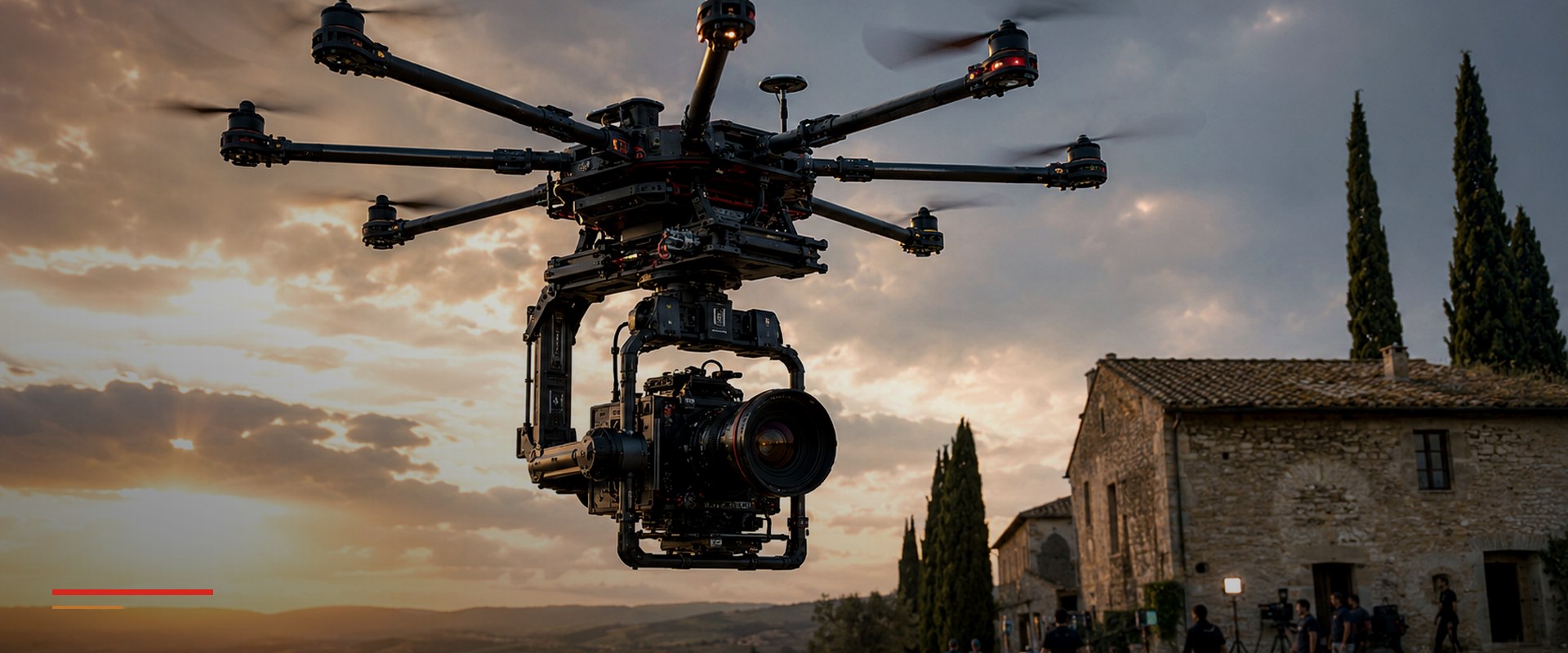 Drone octocoptère broadcast cinéma DRONECONNECT, tournage prestation audiovisuelle haute gamme