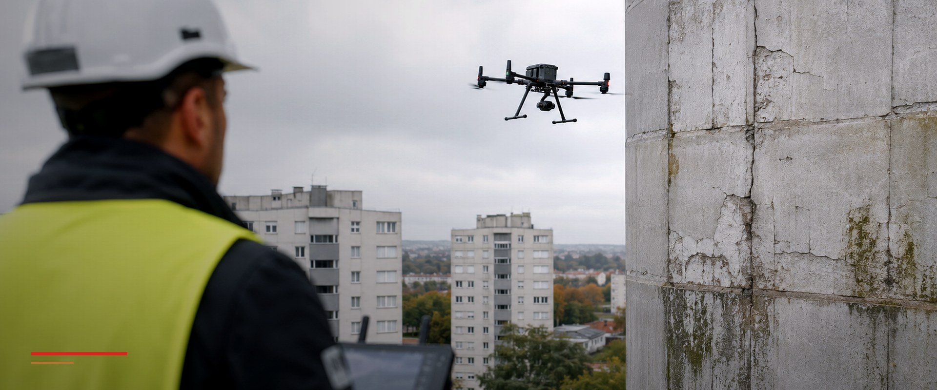 Inspection technique de façade par drone DRONECONNECT, immeuble logement, expertise structurelle